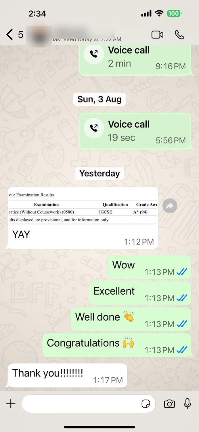 Anonymised IGCSE Mathematics grade A star result with 94